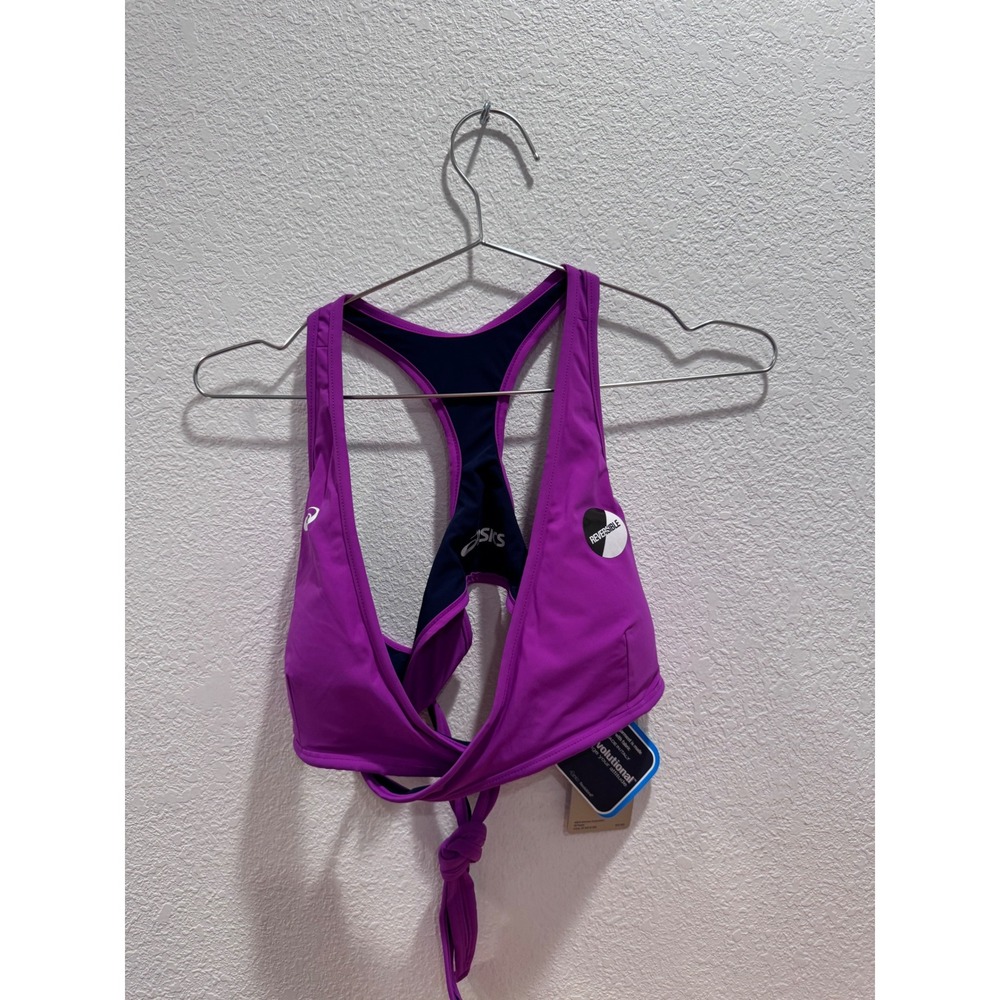 NWT Asics Keli Double-Sided Bikini Top L Reversible Purple Swim Italy Fabric